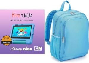 Fire 7 Kids Tablet, 7" (16 GB, Blue) Backpack Bundle