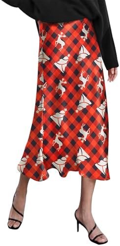 Zeagoo Womens Satin Skirts Casual Silk Midi Skirt High Waisted Long Skirts Zipper Elegant Work Skirts