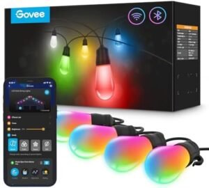 Govee Smart Outdoor String Lights H7021, RGBIC Warm White 96ft (2 Ropes of 48ft) LED Bulbs for Christmas Decorations Outdoor, WiFi Patio Lights Work with Alexa, Google, APP Control, IP65 Waterproof