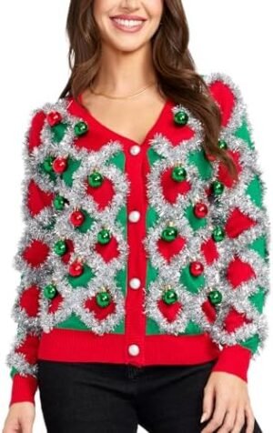 Tipsy Elves Classic Cute Cardigan Ugly Christmas Sweaters for Women with Fun Patterns and Animals