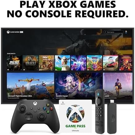 Amazon Fire TV Stick 4K, Carbon Black Core Wireless Controller, and 1 Month Game Pass Ultimate Bundle