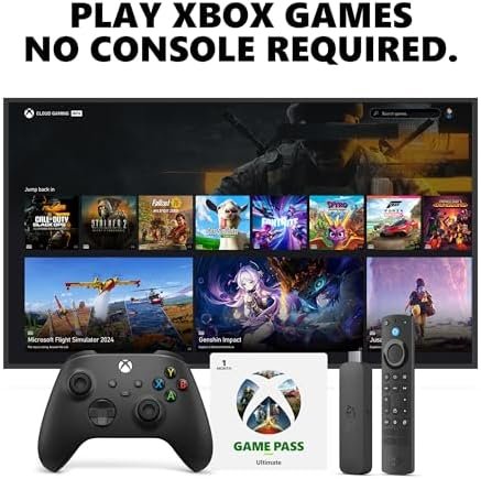 Amazon Fire TV Stick 4K Max, Carbon Black Core Wireless Controller, and 1 Month Game Pass Ultimate Bundle