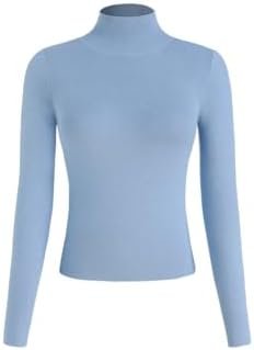CIDER Mock Turtleneck Tops for Women Ribbed Knit Long Sleeve Slim Fitted Fall Solid Sweater T Shirts