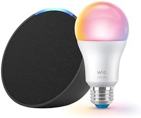 Echo Pop with WiZ 60W A19 LED Smart Color Bulb - Connects to Your Wi-Fi - E26 Base - Control with Voice or App - Matter Compatible