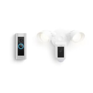 Ring Wired Doorbell Plus with Ring Floodlight Cam Plus, White