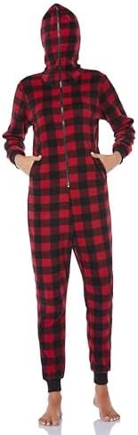 COLORFULLEAF Couples Matching Christmas Pajamas for Family Hoodie Fleece Onesie Plaid Union Suit Full Zipper Jumpsuits - Image 8