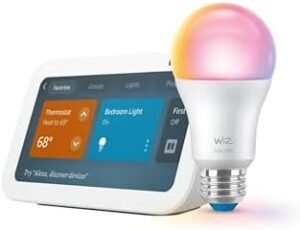 Echo Show 5 with WiZ 60W A19 LED Smart Color Bulb - Connects to Your Wi-Fi - E26 Base - Control with Voice or App - Matter Compatible