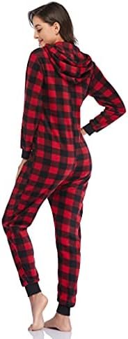 COLORFULLEAF Couples Matching Christmas Pajamas for Family Hoodie Fleece Onesie Plaid Union Suit Full Zipper Jumpsuits - Image 6