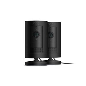 Ring Stick Up Cam Plug-In | Weather-Resistant Outdoor Camera, Live View, Color Night Vision, Two-way Talk, Motion alerts, Works with Alexa | 2-Pack | Black