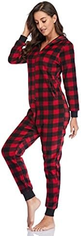 COLORFULLEAF Couples Matching Christmas Pajamas for Family Hoodie Fleece Onesie Plaid Union Suit Full Zipper Jumpsuits - Image 5