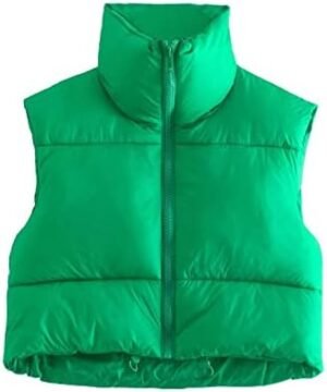 UANEO Cropped Puffer Vest Women Zip Up Stand Collar Sleeveless Padded Crop Puffy Vests