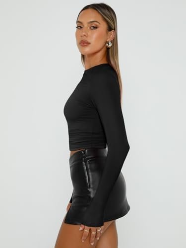 Trendy Queen Womens Long Sleeve Shirts Basic Crop Tops Tight Slim Fit Cute Teen Girls Fall Winter Y2k Clothes - Image 3