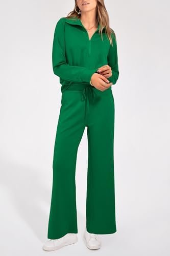 PRETTYGARDEN Women's 2 Piece Outfits Casual Lapel Half Zip Sweatshirts And Wide Leg Pants Tracksuit Sets - Image 3