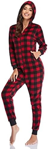 COLORFULLEAF Couples Matching Christmas Pajamas for Family Hoodie Fleece Onesie Plaid Union Suit Full Zipper Jumpsuits - Image 4
