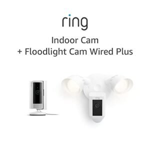 Ring Floodlight Cam Wired Plus with All-new Ring Indoor Cam, White