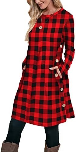 OFEEFAN Womens Long Sleeve Tunic Dres Fall Outfits with Pockets Buttons