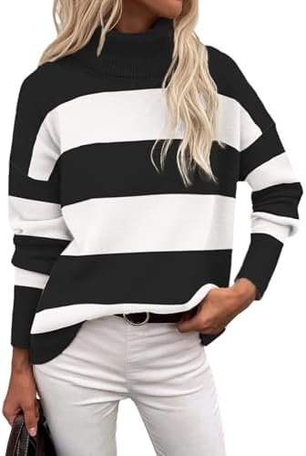 Zeagoo Women's Turtleneck Sweater 2024 Fall Winter Chunky Knitted Pullover High Low Hem Trendy Basic Jumper Top