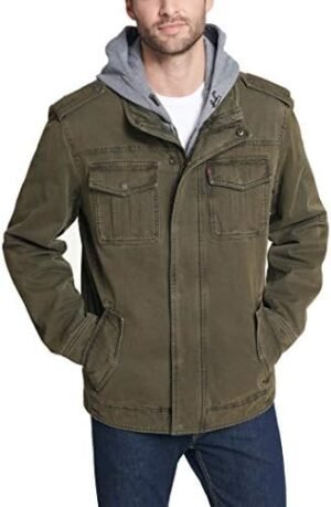 Levi's Men's Washed Cotton Hooded Military Jacket
