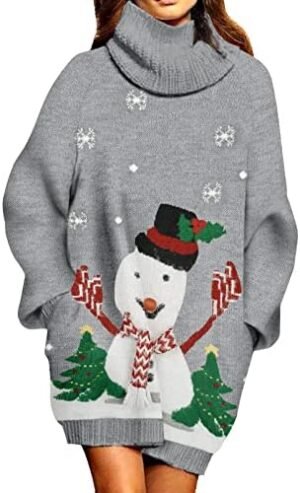 Pink Queen Ugly Christmas Sweater Dresses for Women Oversized Loose Fit Knit Dress with Pocket