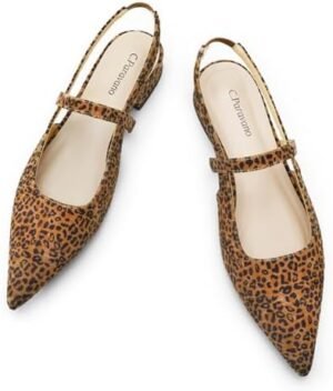 C.Paravano Women's Slingback Flats Pointed Toe Slingback Shoes Women's Pointed Toe Slingback Heels Slingback Kitten Heel Pumps Ankle Strap Flats Sandals Comfort Leather Dress Shoes