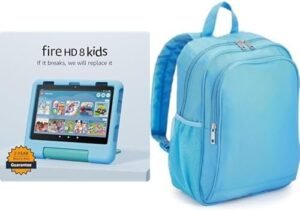 New Amazon Fire HD 8 Kids Tablet (32 GB, Blue, 6 months Kids+, 2024 release) + Backpack Bundle
