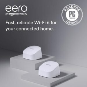 Amazon eero 6 mesh wifi system - Supports speeds up to 500 Mbps, Connect to Alexa, Coverage up to 3,000 sq. ft., 2-pack, one router + one extender