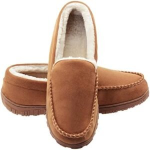 Lulex Moccasins for Men House Slippers Indoor Outdoor Plush Mens Bedroom Shoes with Hard Sole