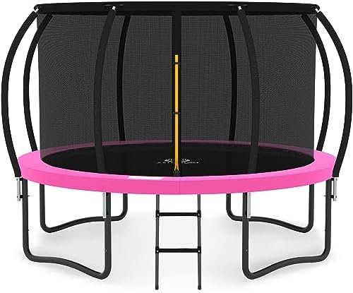 JUMPZYLLA Trampoline 8FT 10FT 12FT 14FT 15FT 16FT Trampoline with Enclosure - Recreational Trampolines with Ladder and AntiRust Coating, ASTM Approval Outdoor Trampoline for Kids
