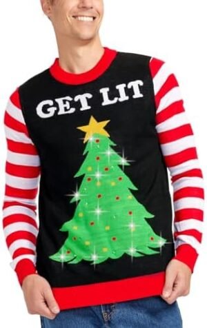 Tipsy Elves Light Up Ugly Christmas Sweaters for Men - Funny Holiday Pullover with LED Lights for Winter Gatherings