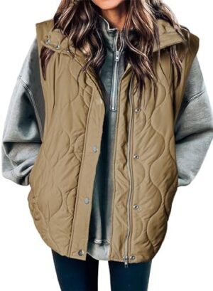 EVALESS Cropped Puffer Vest Women Lightweight Quilted Stand Collar Sleeveless Jackets Fall Button Zip Up Warm Coat Outerwear