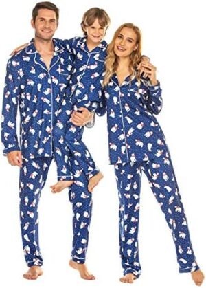 Ekouaer Christmas Family Matching Pajamas Long Sleeve Button Down Pj Set Festival Party Sleepwear