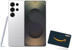 SAMSUNG Galaxy S25 Ultra Cell Phone + $200 Amazon Gift Card, 256GB, AI Smartphone, Unlocked Android, 200MP AI Camera, S Pen, Fast Processor, Long Battery Life, 2025, Titanium Whitesilver