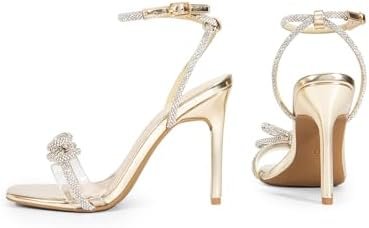 DREAM PAIRS Women's Double Bowknots Crystal Sandals Clear Slingback Heels Square Toe Shoes for Party Wedding - Image 4