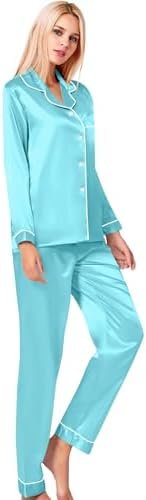 SWOMOG Womens Silk Satin Pajamas Set Long Sleeve Button Down Sleepwear 2 Piece Lounge Set Pj Set XS-3XL - Image 4