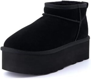 CUSHIONAIRE Hippy Women’s Platform Ankle Boots – Genuine Suede, Faux Fur Lining, Cozy Winter Slip-On Design, Comfortable Footwear with Wide Widths Available