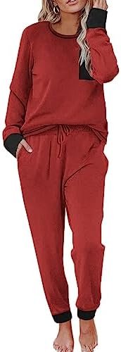 Ekouaer Pajamas Women's Long Sleeve Pj Set Soft 2 Piece Loungewear Sleepwear with Jogger Pants XS-3XL