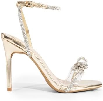 DREAM PAIRS Women's Double Bowknots Crystal Sandals Clear Slingback Heels Square Toe Shoes for Party Wedding - Image 3