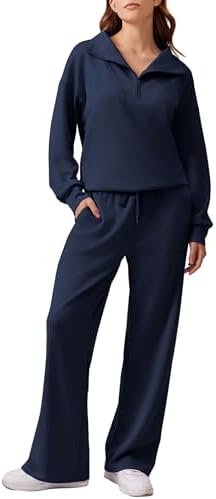 PINSPARK 2 Piece Sets for Women 2024 Fall Outfits Sweatsuit Oversized Sweatshirt Wide Leg Sweatpants Matching Set Tracksuit