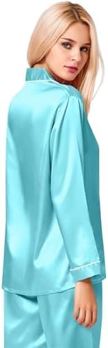 SWOMOG Womens Silk Satin Pajamas Set Long Sleeve Button Down Sleepwear 2 Piece Lounge Set Pj Set XS-3XL - Image 5