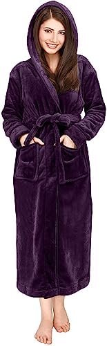 NY Threads Women's Fleece Hooded Bathrobe Plush Long Spa Robe