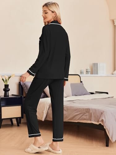 Ekouaer Pajamas Women's Long Sleeve Sleepwear Soft Button Down Loungewear Pjs Lounge Set Nightwear XS-XXL - Image 2