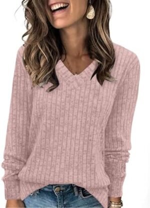 SAMPEEL V Neck Long Sleeve Shirts for Women Casual Fall Tops Lightweight Tunic Sweaters Fashion Clothes 2025