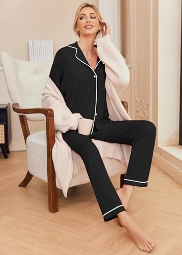 Ekouaer Pajamas Women's Long Sleeve Sleepwear Soft Button Down Loungewear Pjs Lounge Set Nightwear XS-XXL - Image 4