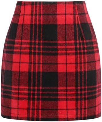 IDEALSANXUN Womens High Waist Plaid Skirt Bodycon Pencil Wool Mini Skirts - Image 2