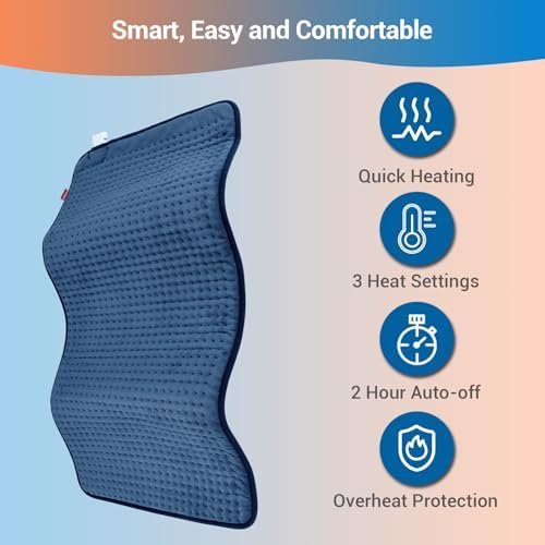 Comfytemp Heating Pad for Back Pain Relief - FSA HSA Eligible Extra Large Heating Pad XXL, Christmas Birthday Gifts for Women Mom, 17''x 33'' King Size Electric Heating Pad for Period Cramps (Blue) - Image 4