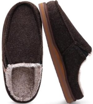 ONCAI Mens Clog Slippers with Arch Support Stripe Faux Fur Cotton-Blend High-Density Memory Foam Warm House Slippers Slip-on Indoor Outdoor Rubber Sole Size 7-16