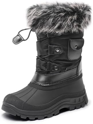 DREAM PAIRS Boys Girls Snow Boots Waterproof Outdoor Warm Cozy Anti-Slip Mid Calf Faux Fur Lining Insulated Winter Shoes for Little/Big Kids