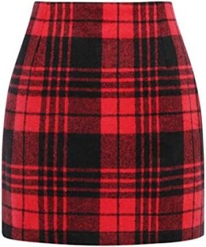 IDEALSANXUN Womens High Waist Plaid Skirt Bodycon Pencil Wool Mini Skirts