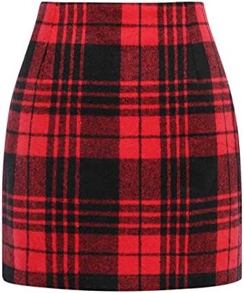 IDEALSANXUN Womens High Waist Plaid Skirt Bodycon Pencil Wool Mini Skirts