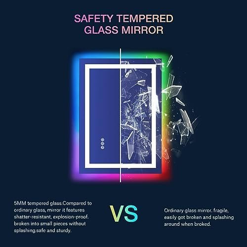 LOAAO 24"X32" LED Bathroom Mirror with Lights, Anti-Fog, Dimmable, RGB Backlit + Front Lighted, Bathroom Vanity Mirror for Wall, Memory Function, Shatter-Proof, Tempered Glass - Image 7